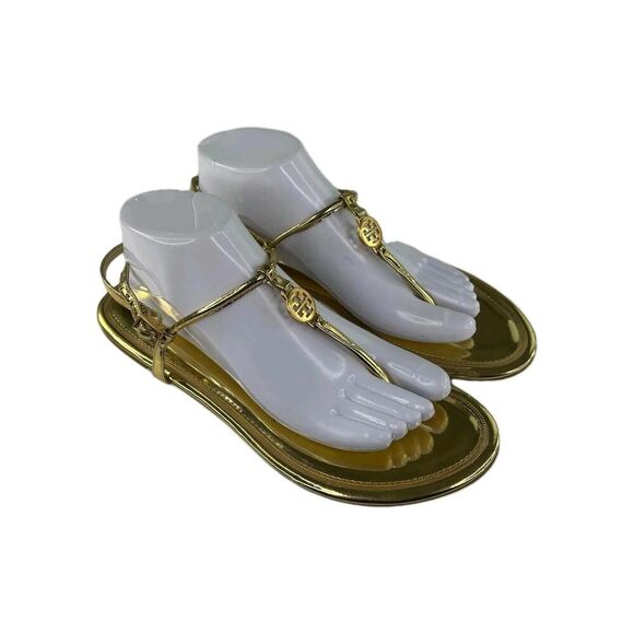 Tory Burch Emmy Metallic Thong Sandals US 10 M Gold Flat Designer Shoes - Picture 1 of 10